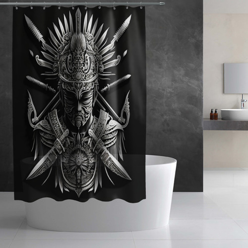 Штора 3D для ванной Дух война на черном фоне - фото 3
