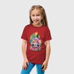 Детская футболка хлопок Розовая коала с бумбоксом и тропическими листьями - фото 2