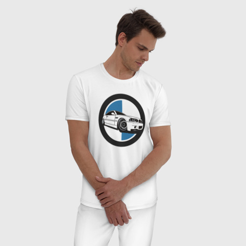 Мужская пижама хлопок BMW style, цвет белый - фото 3