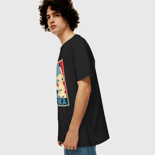 Мужская футболка хлопок Oversize с принтом Pika Obey, вид сбоку #3