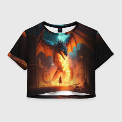 Женская футболка Crop-top 3D Огненный дракон и рыцарь