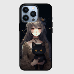 Аниме девушка с черной кошкой – Чехол для iPhone 13 Pro с принтом купить
