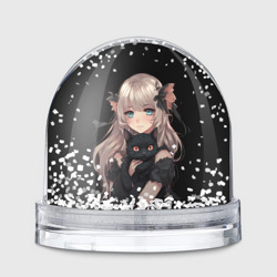 Игрушка Снежный шар Аниме девушка с черным котенком