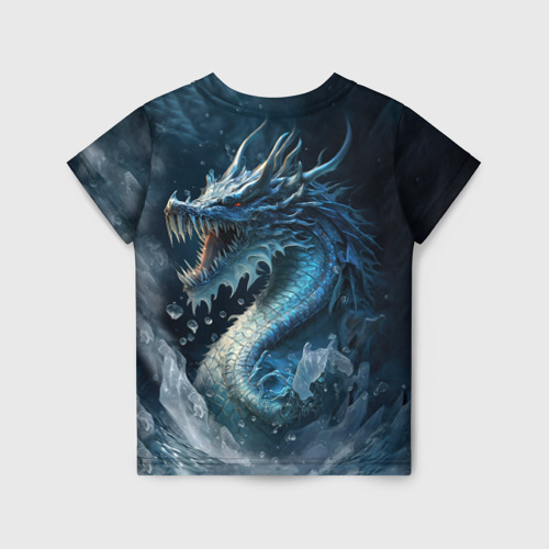 Детская футболка 3D с принтом Ледяной дракон, вид сзади #1