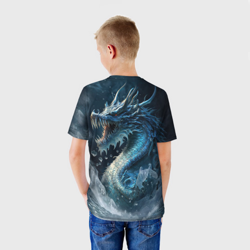 Детская футболка 3D с принтом Ледяной дракон, вид сзади #2