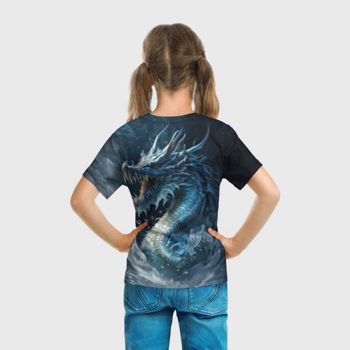 Детская футболка 3D с принтом Ледяной дракон, вид сзади #2