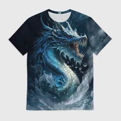 Мужская футболка 3D Ледяной дракон крупно