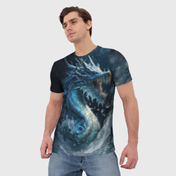 Мужская футболка 3D Ледяной дракон крупно - фото 2