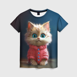 Котик в розовом свитере – Женская футболка 3D с принтом купить со скидкой в -26%