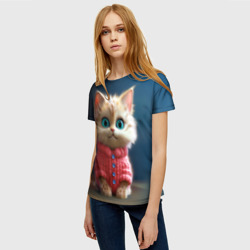 Женская футболка 3D Котик в розовом свитере - фото 2