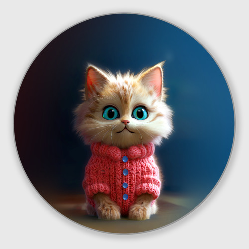 Круглый коврик для мышки Котик в розовом свитере