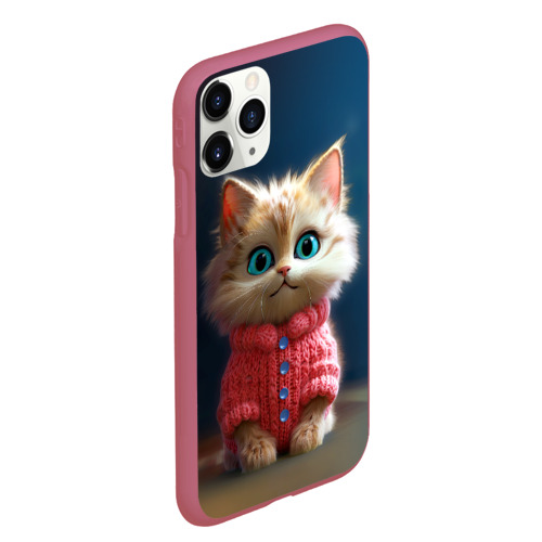 Чехол для iPhone 11 Pro Max матовый Котик в розовом свитере, цвет малиновый - фото 3