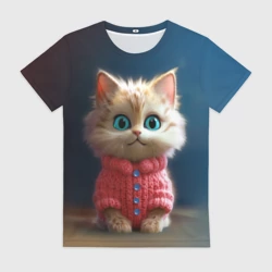 Женская футболка 3D Котик в розовом свитере