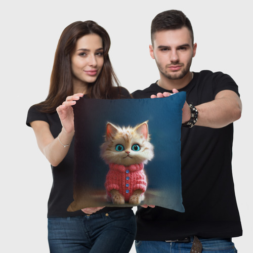 Подушка 3D Котик в розовом свитере - фото 3