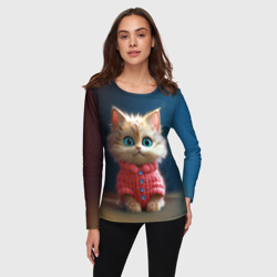 Женский лонгслив 3D Котик в розовом свитере - фото 2