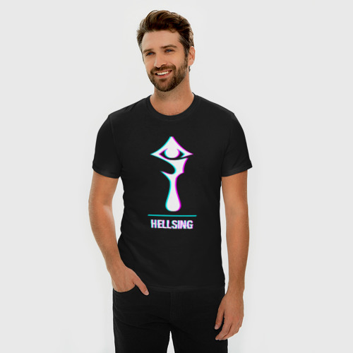 Мужская футболка хлопок Slim Символ Hellsing в стиле glitch, цвет черный - фото 3