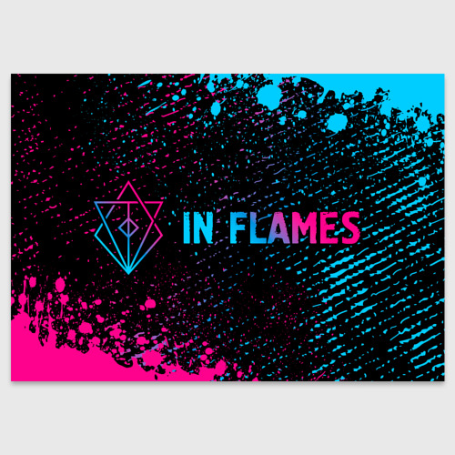 Поздравительная открытка In Flames - neon gradient: надпись и символ, цвет белый