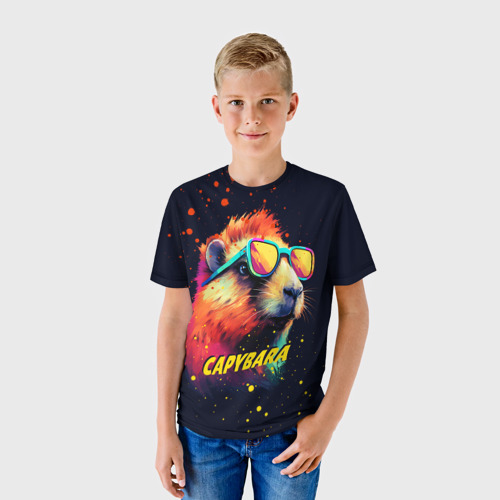 Детская футболка 3D Капибара в красках, цвет 3D печать - фото 3