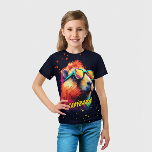 Детская футболка 3D Капибара в красках, цвет 3D печать - фото 5