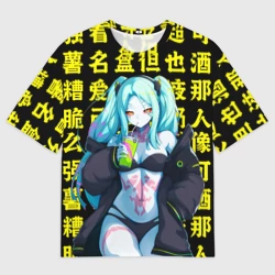 Женская футболка oversize 3D Ребекка - аниме Киберпанк