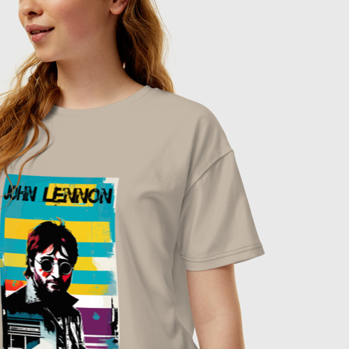 Женская футболка хлопок Oversize с принтом John Lennon - Street art - legend, фото на моделе #1