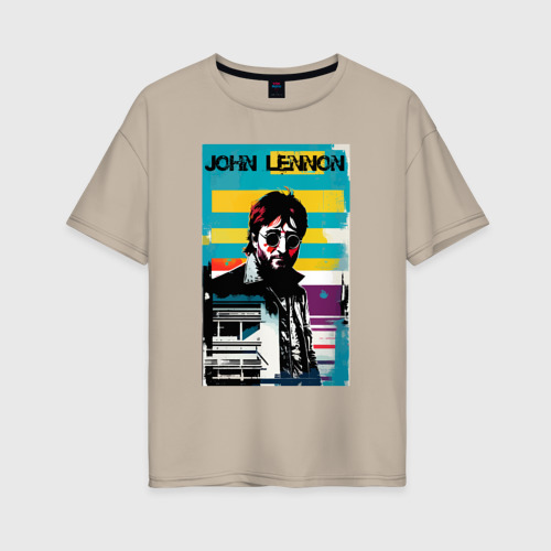 Женская футболка хлопок Oversize с принтом John Lennon - Street art - legend, вид спереди #2