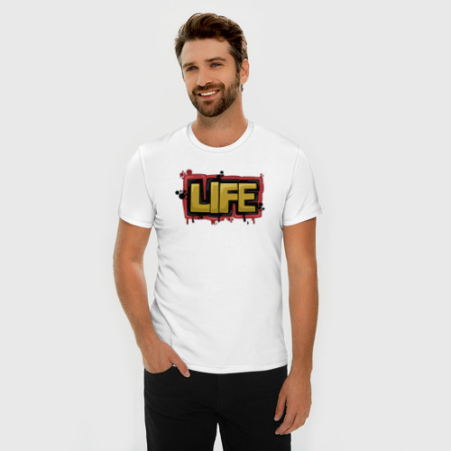 Мужская футболка хлопок Slim с принтом Life жизнь, фото на моделе #1