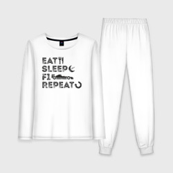 Женская пижама с лонгсливом хлопок Eat sleep F1