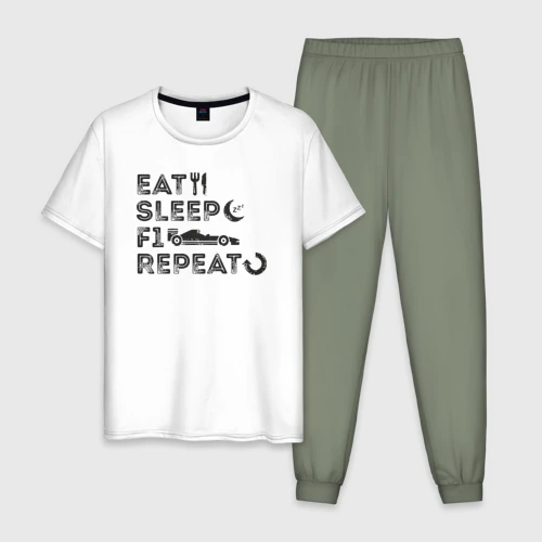 Мужская пижама с белой футболкой хлопок Eat sleep F1