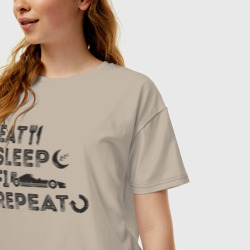 Женская футболка хлопок Oversize Eat sleep F1 - фото 2