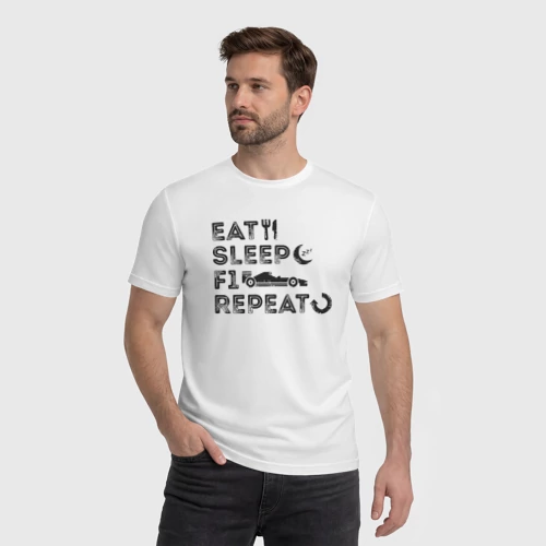 Мужская футболка хлопок с принтом Eat sleep F1, фото на моделе #1