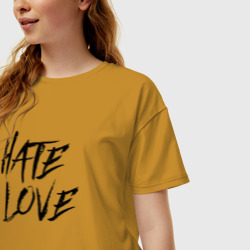 Женская футболка хлопок Oversize Hate love Face - фото 2