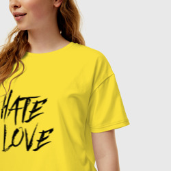 Женская футболка хлопок Oversize Hate love Face - фото 2