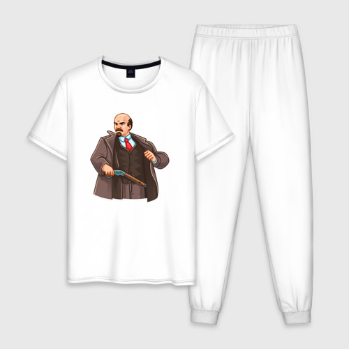 Мужская пижама хлопок Ленин достаёт ружьё, цвет белый
