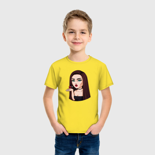 Детская футболка хлопок с принтом Женские эмоции - воздушный поцелуй, фото на моделе #1