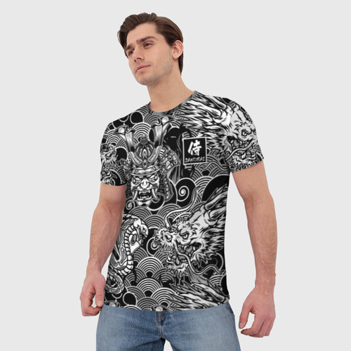 Мужская футболка 3D с принтом Татуировки самурая, фото на моделе #1