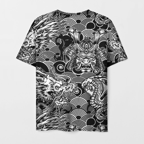 Мужская футболка 3D с принтом Татуировки самурая, вид сзади #1