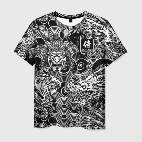 Мужская футболка 3D с принтом Татуировки самурая, вид спереди #2