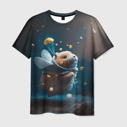 Мужская футболка 3D Милый хомячок с крыльями в космосе