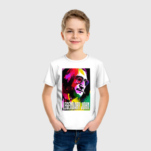 Детская футболка хлопок с принтом Legendary John - The Beatles, фото на моделе #1