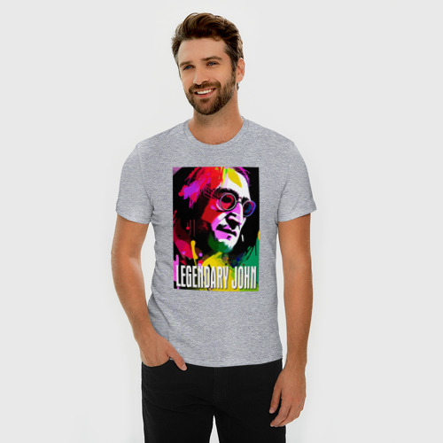 Мужская футболка хлопок Slim с принтом Legendary John - The Beatles, фото на моделе #1