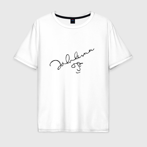 Мужская футболка из хлопка оверсайз с принтом Джон Леннон - автограф, вид спереди №1