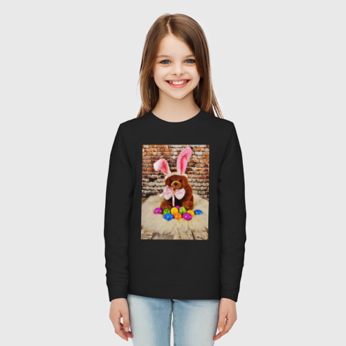 Детский лонгслив хлопок с принтом Кролик  счастья, вид сбоку #3