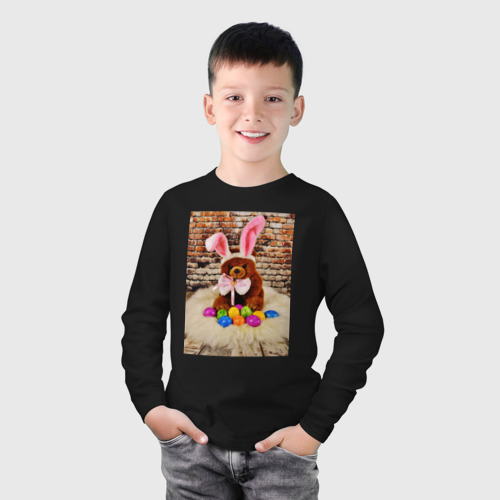 Детский лонгслив хлопок с принтом Кролик  счастья, фото на моделе #1