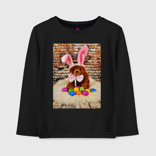 Детский лонгслив хлопок с принтом Кролик  счастья, вид спереди #2
