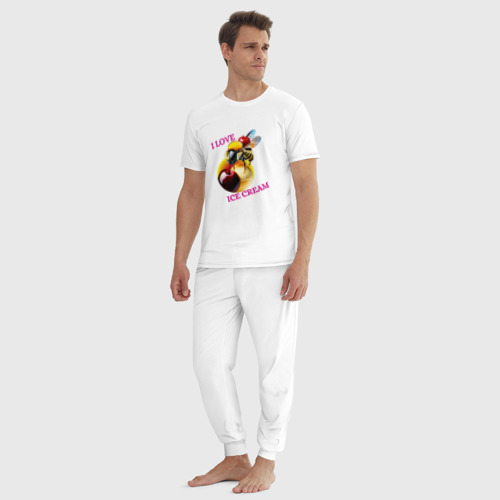 Мужская пижама хлопок Пчелка на мороженке, цвет белый - фото 5