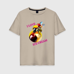 Женская футболка хлопок Oversize Пчелка на мороженке