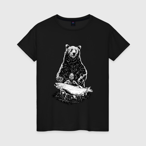 Женская футболка хлопок с принтом Случай на рыбалке, вид спереди #2