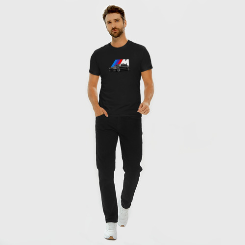 Мужская футболка хлопок Slim БМВ на фоне m performance, цвет черный - фото 5