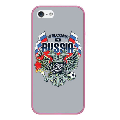 Чехол для iPhone 5/5S матовый Welcome to Russia - футбол, цвет малиновый